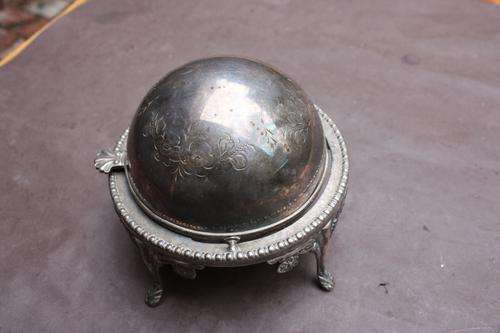 SILVER PLATED ROLL OVER BUTTER DISH -120 MM DIAM. - 115 MM HIGH