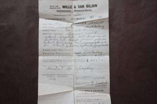 ORDER FORM - WILLE & VAN BILJON - LICHTENBURG 17.5.56 - MASON