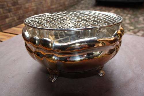 SILVER PLATED ROSE BOWL - 225 MM DIAM. - 110 MM HIGH NO MARKINGS - PLEASE HAVE A LOOK