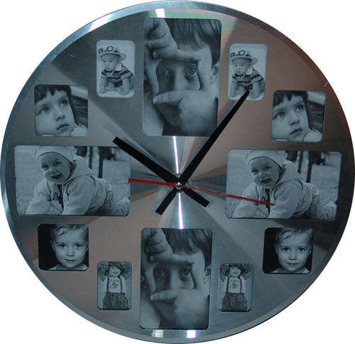 Circular Photo Frame+Clock - Modern - Silver