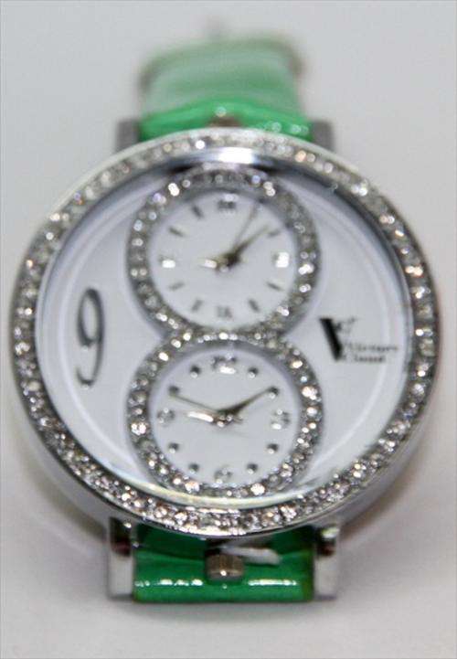 LADIES FASHION GREEN DUAL TIME WATCH  - VICTORY CLOUD