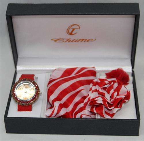 Gorgeous Bejeweled ladies Watch + Scarf + Brooch + Ring Gift Set