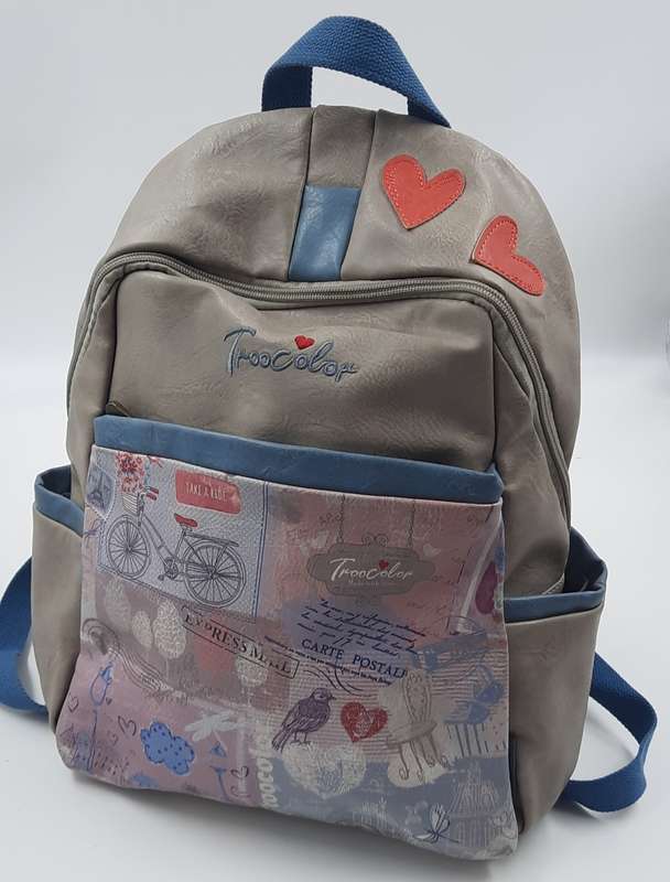 BACKPACK BY TROOCOLOR! (COTTON ROAD) GREY/BLUE/PINK