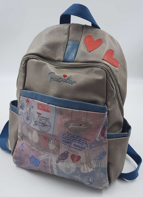 BACKPACK BY TROOCOLOR! (COTTON ROAD) GREY/BLUE/PINK