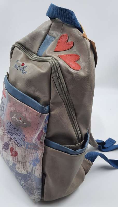 BACKPACK BY TROOCOLOR! (COTTON ROAD) GREY/BLUE/PINK