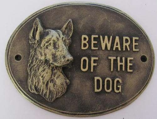 BEWARE OF THE DOG! resin sign with brass screws