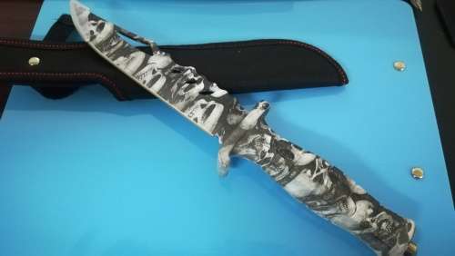Z-Hunter Fixed Blade 12" Zombie Skull Camo Coated Knife