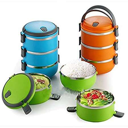3 Layer Tier Stainless Steel Thermal Insulated Stackable Lunch Box Bento Food