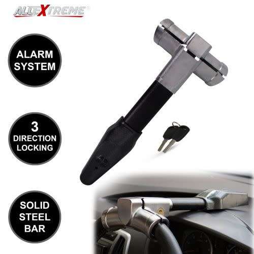Electronic car steering wheel lock with alarm
