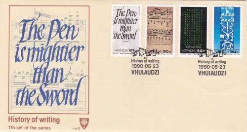 1990 Venda. History of Writing (7th Series) FDC