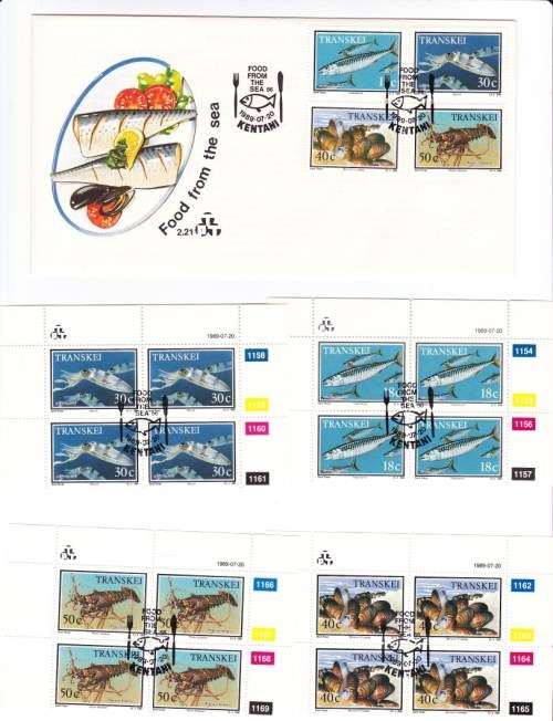 1989 Transkei Food from the Sea FDC + 4 Control Blocks
