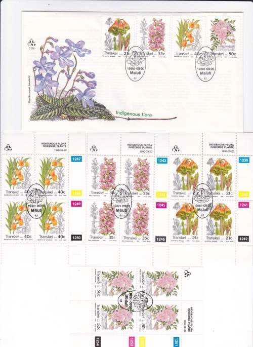 1990 Transkei Indigenous Flora FDC + 4 Control Blocks