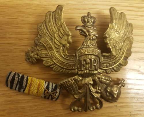 Original WW1 German Pickelhaube helmet eagle and Ribbon medal bar