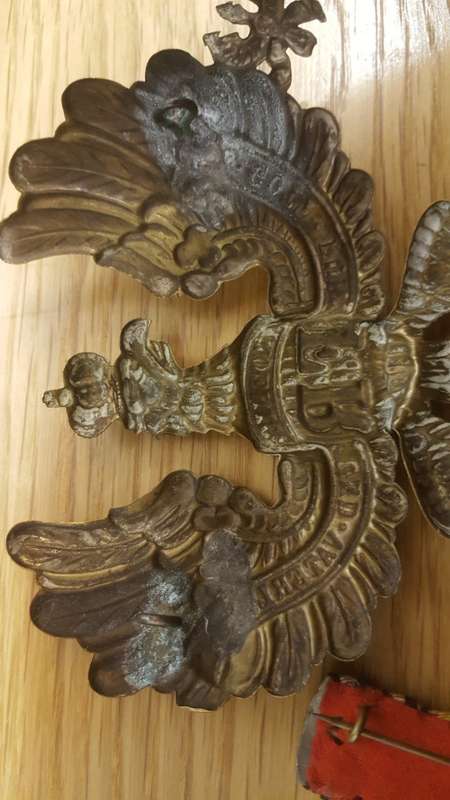 Original WW1 German Pickelhaube helmet eagle and Ribbon medal bar