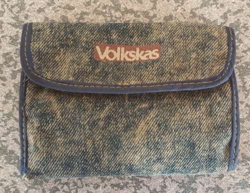 Old VOLKSKAS BANK denim wallet with old south african notes and coins