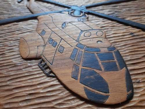 Large wooden Hand Carved 19 Squadron Puma helicopter Clock