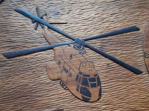 Large wooden Hand Carved 19 Squadron Puma helicopter Clock