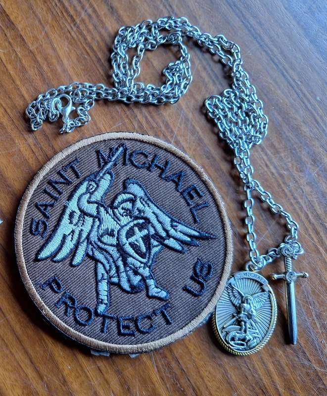 Saint Micheal Protect Us patch and necklace set