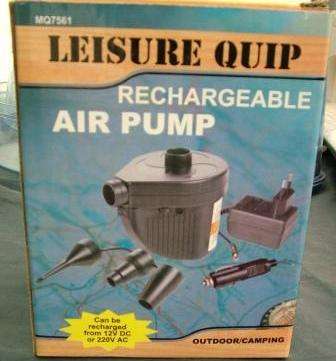 RECHARGEABLE AIR PUMP : can be recharged from 12V DC OR 220V AC