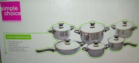 12 PIECE SIMPLE CHOICE COOKWARE SET : Thick Stainless steel base / great quality DISPLAY