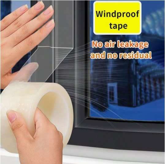 1 Roll Of Draft Proof Tape And 1 Pair Of Scissors, Transparent Window Windproof & Rainproof (10m)
