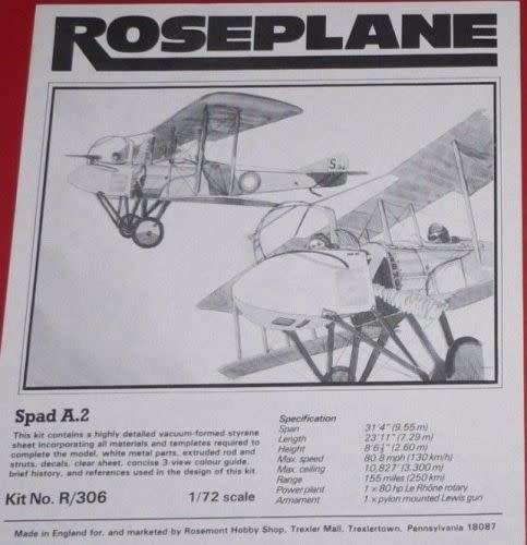 Roseplane Model, Spad A.2 1/72 Scale