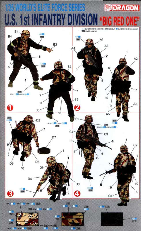 Dragon Model, US 1st Infantry Division `Big Red One` (4 Figures) 1/35 Scale