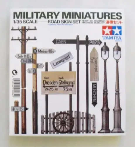 Military Miniatures Road Sign Set Tamiya 1/35 Scale #35067,  Plastic Kit,