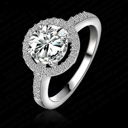 Sterling silver 8x8mm Round Halo Princess Ring size 7