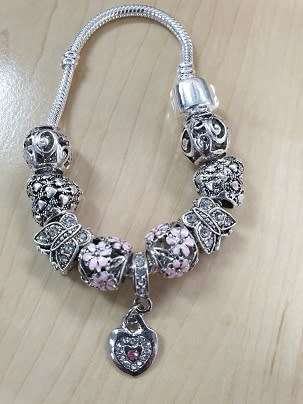 Pandora Like bracelet 925 Crystal beads - heart