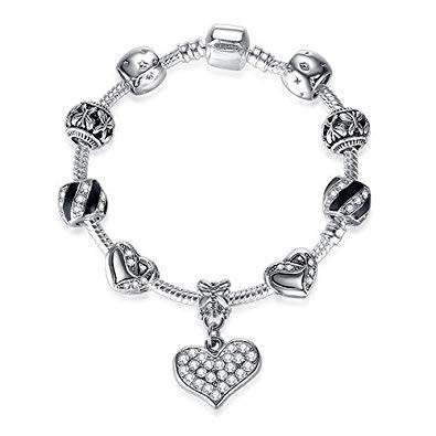 Silver Color Heart Charms Bracelet Bangle for Women- pandora like
