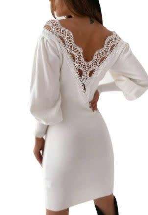 Ladies Winter Dress - Sexy Backless V Deep - Slim-fit  - V-neck - BLACK OR WHITE