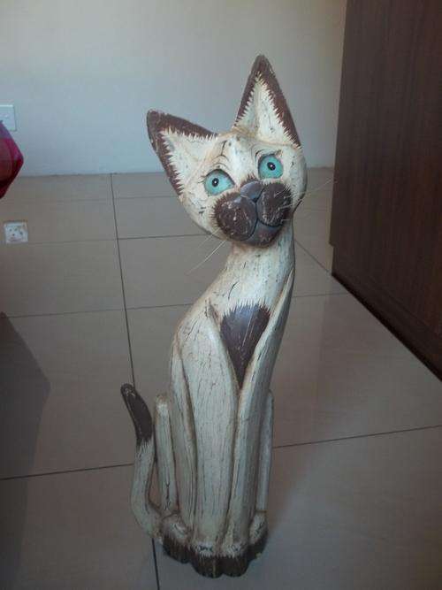 Beige Wooden Cat - +- 80cm tall - shipping R100 incl insurance