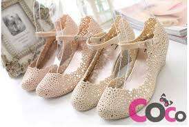 Stunning New Style Plastic shoes with platform - cream color - Size 3