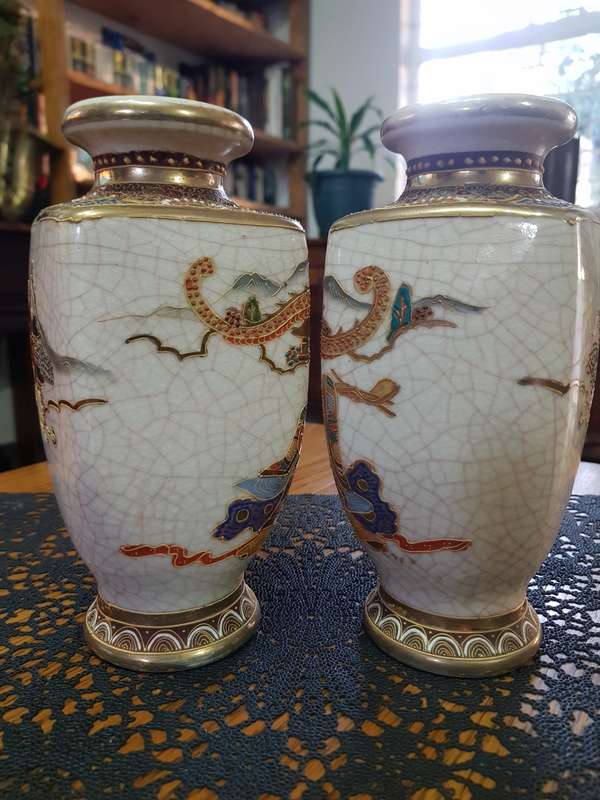 Antique Pair of Meiji Japanese Satsuma Geisha Vases ~ Circa 1603 -1868