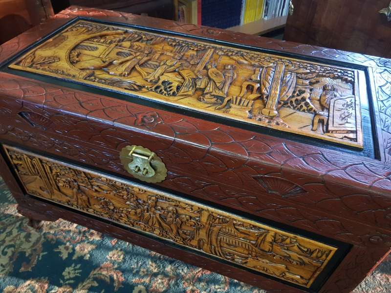 19th Century Carved Chinoiserie Camphor Chest