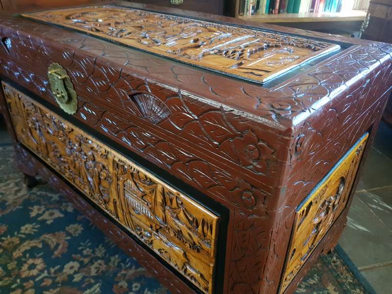 19th Century Carved Chinoiserie Camphor Chest