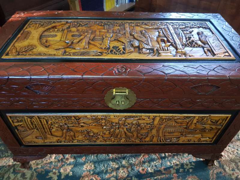 19th Century Carved Chinoiserie Camphor Chest