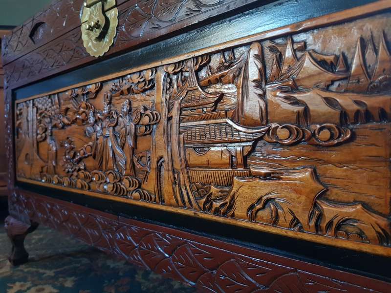 19th Century Carved Chinoiserie Camphor Chest