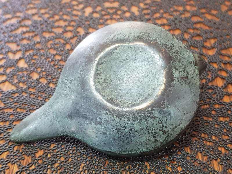 Antique Bronze Greek Oil Lamp showing the Griffin