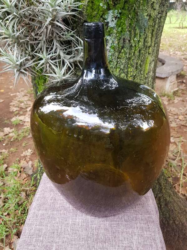 Large Antique Olive Green Glass Demijohn