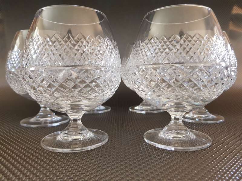 Set of 6 Hand Cut Lead Crystal Vintage Brandy Glasses - High Quality Brandy Balloon Glasses