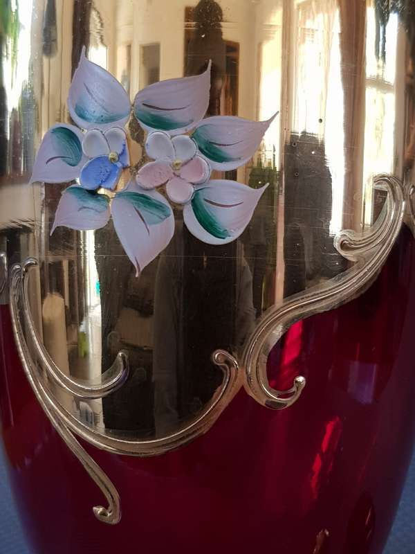 Vintage Venetian Hand Made Ruby Red Murano Glass, Set of Three 24K Gold Leaf - Red Porcelain Flower