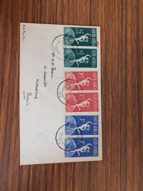 Envelope South Africa 1949 containing d denomination stamps