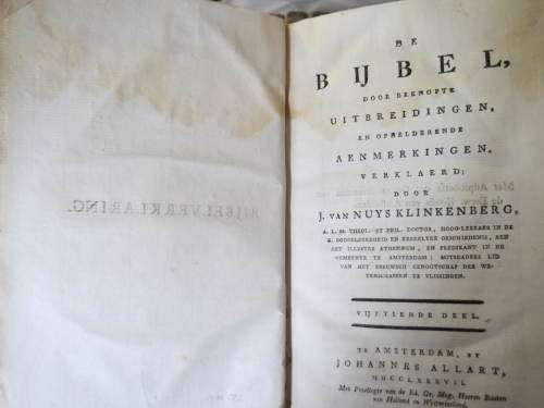 Bybel verklarings: Bijbel verklaerd door J. van Nuys Klinkenerg (27 dele van 1780 - 1795 -Amsterdam
