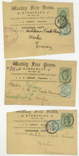 3 x Newspaper wrappers sent from CAPE of GOOD HOPE to Berlin 1902