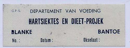 UNUSUAL APARTHEID LABEL FROM DEPARTMENT VAN VOEDING