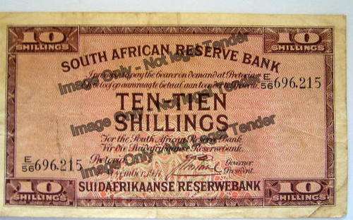 J Postmus First Issue Ten Shilling Note dated 01 November 1941. Serial No. E/56 696.215 Condition F