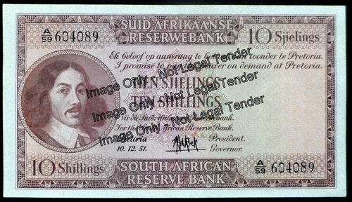 MH de Kock 3rd Issue. Ten Shilling Note Serial A59 604089. UNC