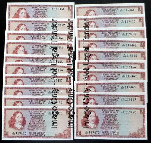 TW de Jongh 3rd Issue. 20 x R1 Notes in Sequence. Serial B585 119451 to 119470 - UNC